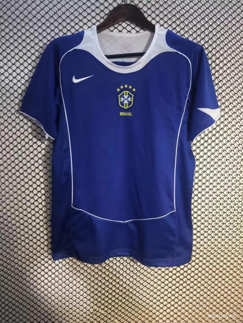 Retro 2004 Brazil Away Blue Jersey - Kitsociety