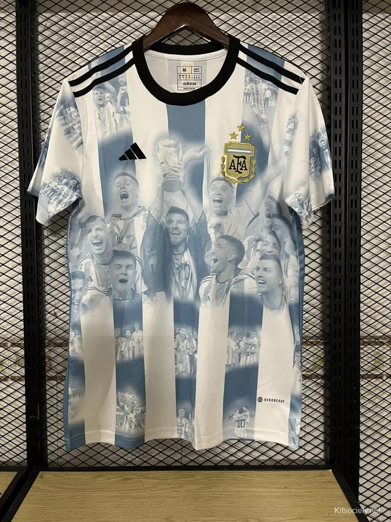 2023 Argentina Blue Pattern Pre-Match Jersey - Kitsociety