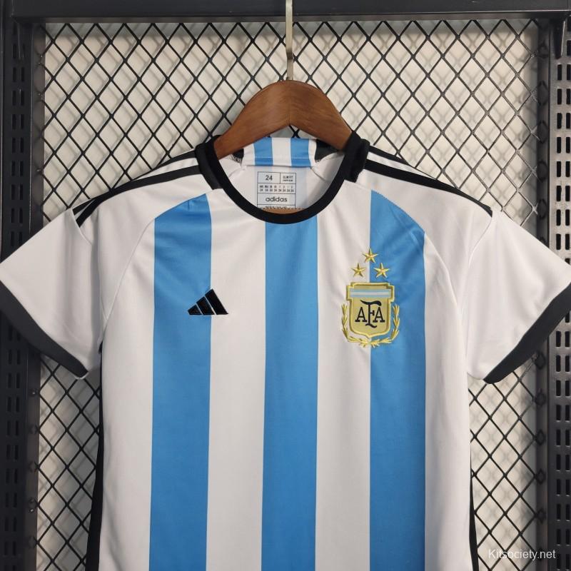 Argentina 3 Stars Home Long Sleeve Soccer Jersey 2022