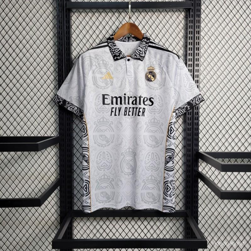 23-24 Real Madrid Home Jersey With Full Champion Patches - Kitsociety