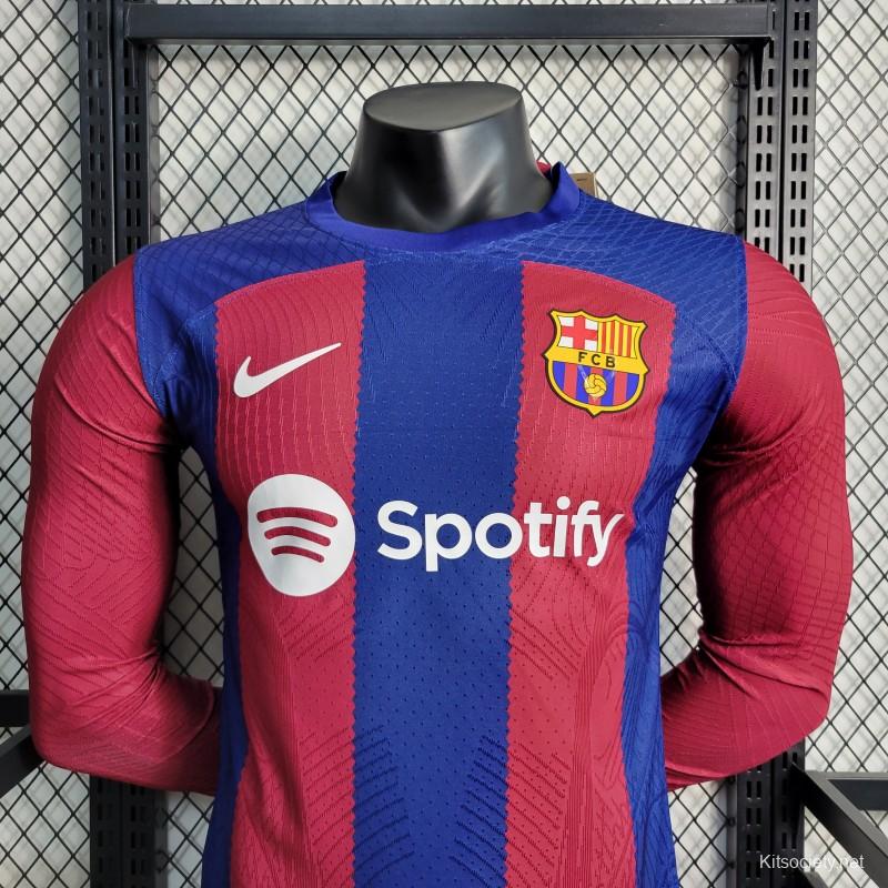 23-24 Barcelona White Away Long Sleeve Jersey - Kitsociety